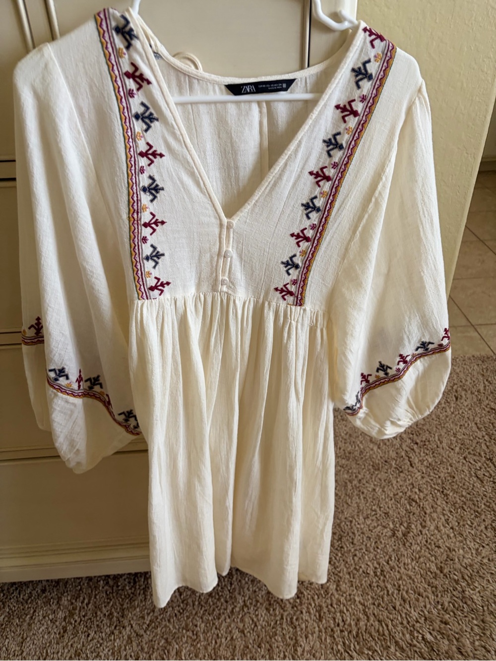 Zara Cream Dress with Multicolor Embroidery